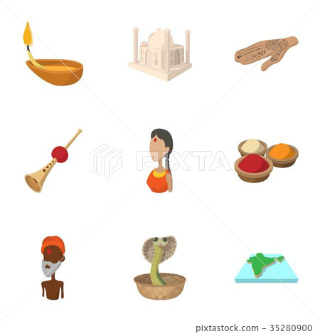 Tourism in India icons set, cartoon style Tourism in India icons set, cartoon style 35280900