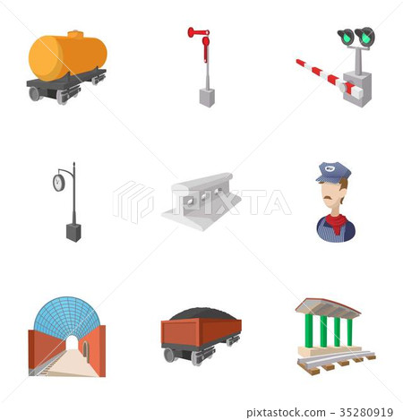 Train icons set, cartoon style Train icons set, cartoon style 35280919