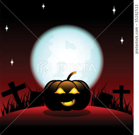 Halloween silhouette pumpkin with blue Moon bac 35282513
