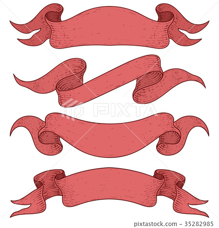 Red award ribbon banners for titles. Hand drawn 35282985