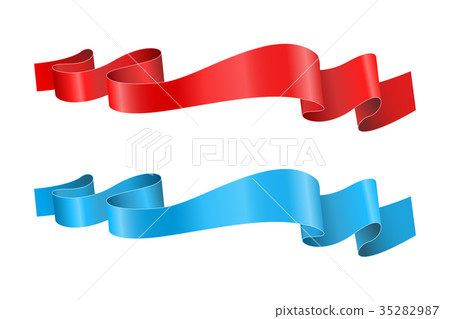 Red and blue ribbon banners. Shiny silk scrolls 35282987