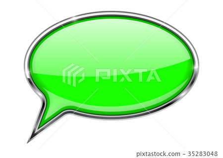 Green speech bubble. Round 3d icon with chrome - Stock Illustration ...