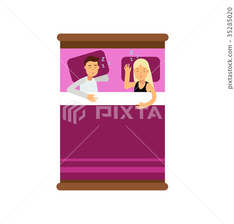 Young family couple sleeping on the bed, view from 35285020