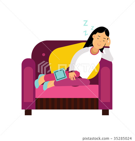 Beautiful brunette girl sleeping on armchair Beautiful brunette girl sleeping on armchair 35285024