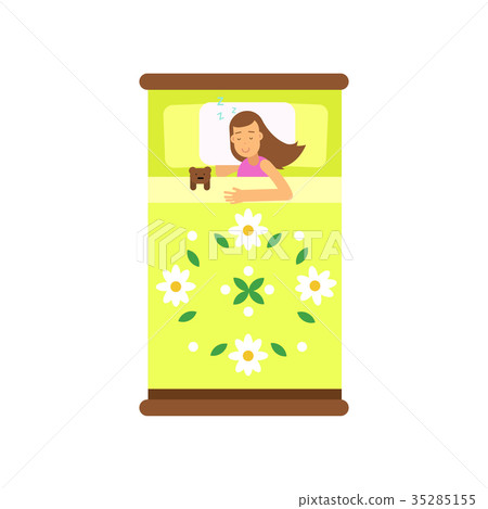 Beautiful teen girl sleeping in her bed with toy 35285155