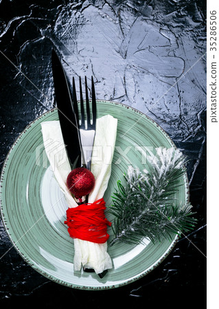 Christmas table place setting. Holidays background Christmas table place setting. Holidays background 35286506