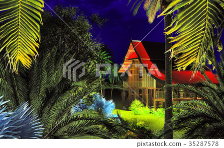 Tropical night in summer resort 3d rendering Tropical night in summer resort 3d rendering 35287578