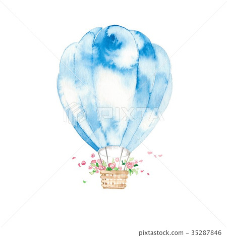 Sky blue balloon, flower basket 35287846