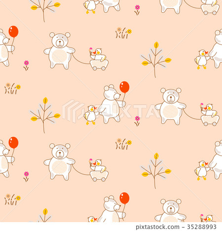 Cute bear and duck friends seamless vector pattern 35288993