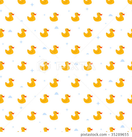 Cute ducky floats on pond seamless vector pattern. 35289655