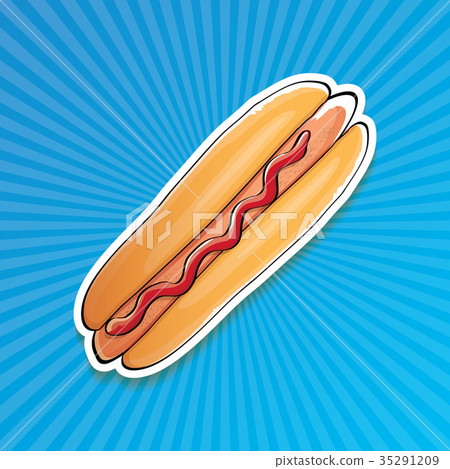 vector cartoon american hotdog sticker on blue vector cartoon american hotdog sticker on blue 35291209