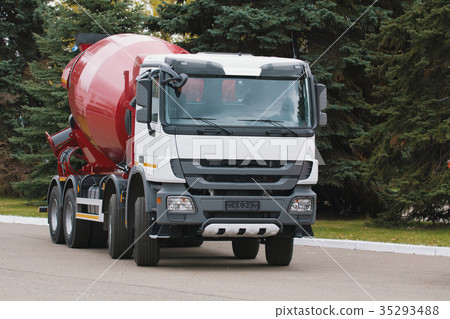 Construction truck - concrete mixer with red body Construction truck - concrete mixer with red body 35293488