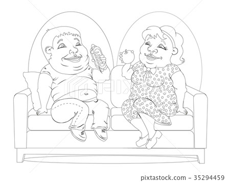 Fat people on the couch white and black Fat people on the couch white and black 35294459