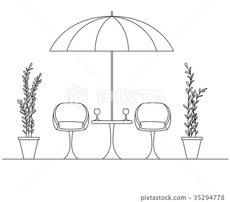 Two armchairs and a table. Large folding umbrella. Two armchairs and a table. Large folding umbrella. 35294778