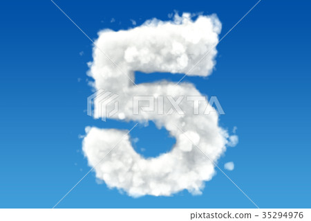Number 5, from clouds in the sky. 3D rendering Number 5, from clouds in the sky. 3D rendering 35294976