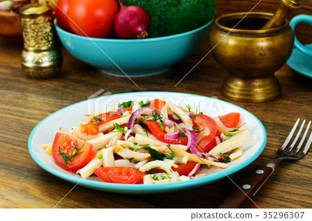 Salad with Squid, Tomato, Red Onion, Vegetable Oil 35296307