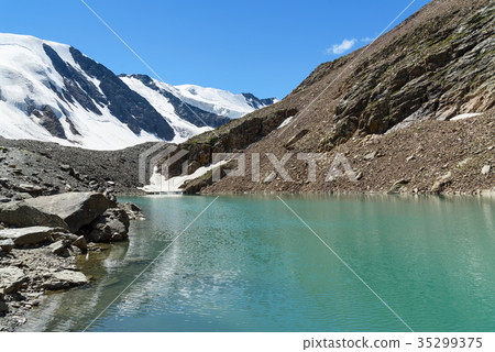 Blue lake in Aktru valley. Altai Republic, Russia Blue lake in Aktru valley. Altai Republic, Russia 35299375