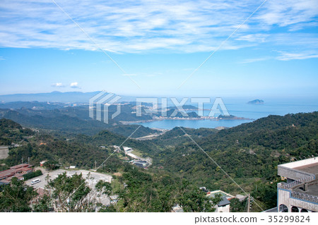 Taiwan Chiufen (Kyupu) View of Keelung from observation deck of Kurorei district 35299824