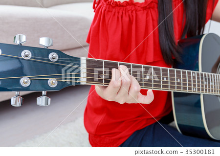 Young Woman Playing Guitar No Face 35300181