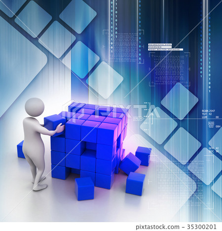 3d people - man, person pushing a cube 35300201