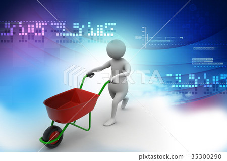 3d man with wheel barrow 35300290
