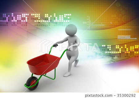 3d man with wheel barrow 35300292