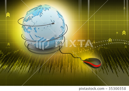 internet 3d concept - computer mouse with globe 35300358