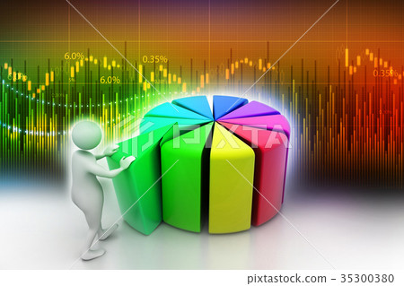 3d man pushing  red peace of pie chart 35300380