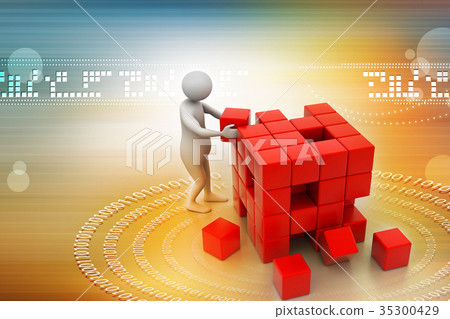 3d people - man, person pushing a cube 35300429