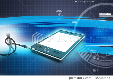 3d graphic with stylish man icon on a smart phone 35300463