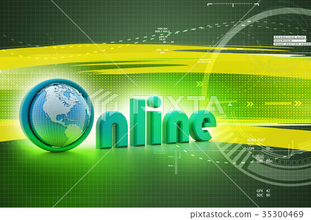 On-line illustration with globe. 35300469