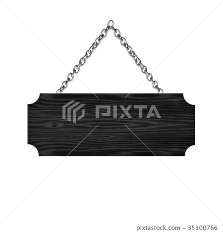 Wooden sign hanging on a chain isolated on white  35300766
