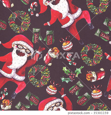 Large raster seamless pattern with dancing santa 35301159