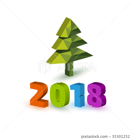 New Year 2018 banner with christmas tree 35301252