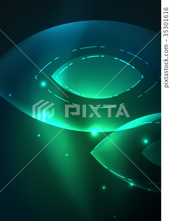 Glowing modern geometric shapes in dark space Glowing modern geometric shapes in dark space 35301616