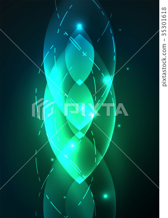 Glowing modern geometric shapes in dark space Glowing modern geometric shapes in dark space 35301618