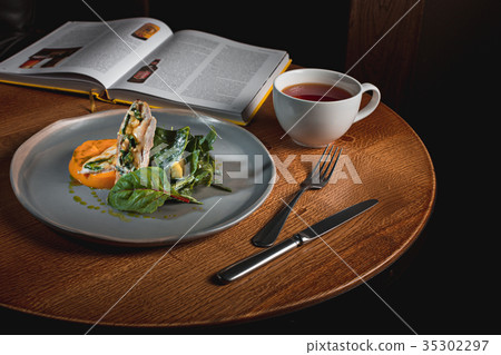 simmered pumpkin with Japanese broth and minced 35302297