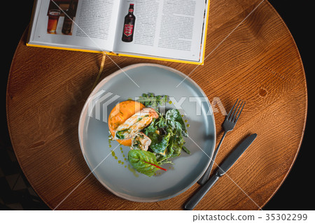 simmered pumpkin with Japanese broth and minced 35302299