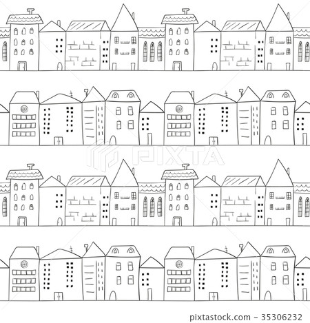 City seamless pattern. Doodle houses. City seamless pattern. Doodle houses. 35306232