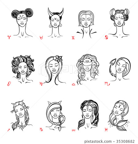 Zodiac sign. Beautiful fashion girl. Vector hand 35308682
