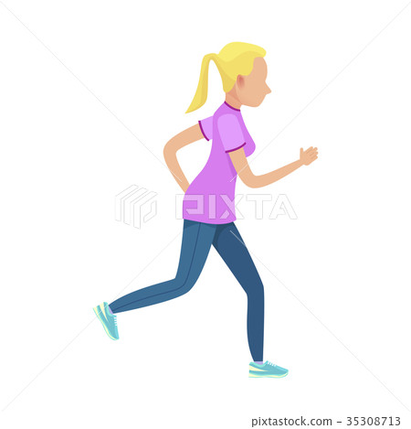 Young Blonde Girl in Slinky Sport Form Running Young Blonde Girl in Slinky Sport Form Running 35308713