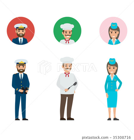 Concept of Captain, Chief-cooker and Stewardess Concept of Captain, Chief-cooker and Stewardess 35308716