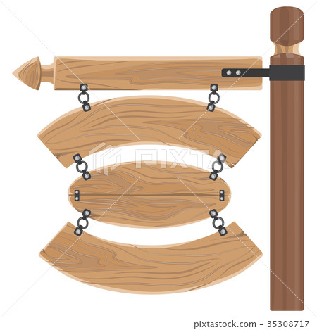 Hanging Wooden Signs Set Attached to Long Stick 35308717