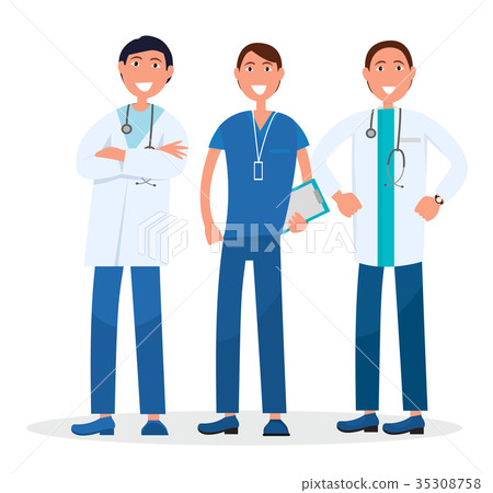 Men Team of Three Therapists Standing and Smiling 35308758