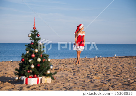 girl on the beach on Christmas and new year at the 35308835