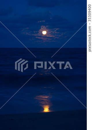 Red moon in the blue sky night. 35309400