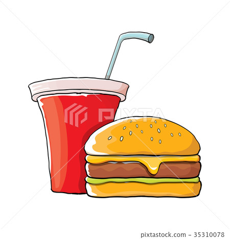 vector cartoon tasty burger and cola paper cup vector cartoon tasty burger and cola paper cup 35310078
