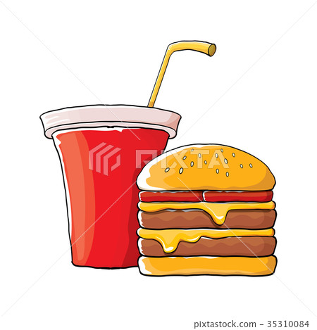 vector cartoon tasty burger and cola paper cup 35310084