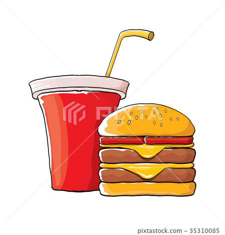 vector cartoon tasty burger and cola paper cup 35310085