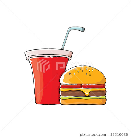 vector cartoon tasty burger and cola paper cup 35310086